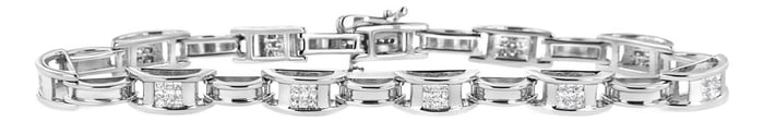 14K White Gold 1.0 Cttw Invisible Set Princess Diamond Alternating Link Tennis Bracelet - 7.25"
