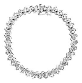 .925 Sterling Silver 1/2 Cttw Diamond Miracle Set "S" Link Tennis Bracelet - - Size 7.50
