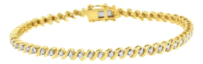 10K Yellow Gold Plated .925 Sterling Silver 1/2 Cttw 2-Prong Set Diamond S Link Tennis Bracelet - 7.