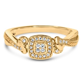 14K Yellow Gold Plated .925 Sterling Silver 1/10 Cttw Round-Cut Diamond Composite Halo Engagement Ri