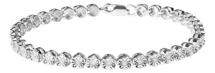 .925 Sterling Silver 1/4 Cttw Miracle-Set Diamond Starburst Round Link Tennis Bracelet - Size 7.25"