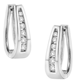 14k White Gold 1.0 Cttw Channel-Set Brilliant Round-Cut Diamond Hoop Earrings