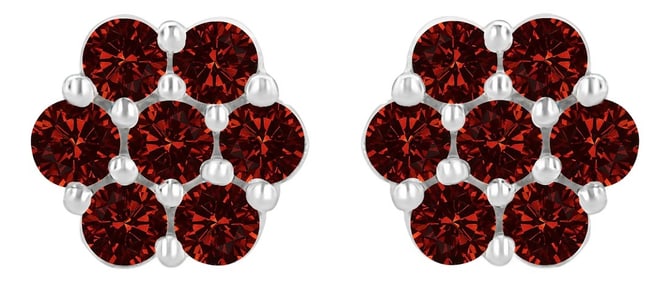 14K White Gold 1.0 Cttw Treated Red Diamond Prong Set 7 Stone Floral Stud Earrings