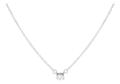 14K White Gold 1/4 Cttw Lab Grown Oval Solitaire Diamond East West 18" Pendant Necklace (G-H Color, 