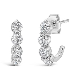 14K White Gold 1 1/4 Cttw Round Lab Grown Diamonds 5 Stone Open Hoop Stud Earrings (F-G Color, VS1-V