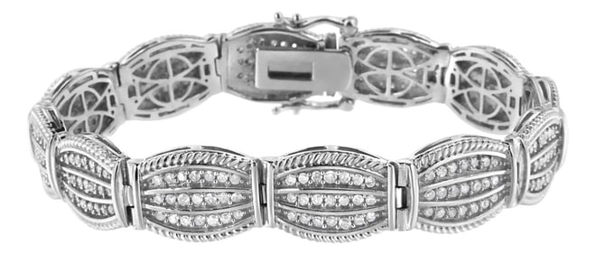 .925 Sterling Silver 3.0 Cttw Prong Set Diamond Art Deco Style Tennis Bracelet - 7.25"