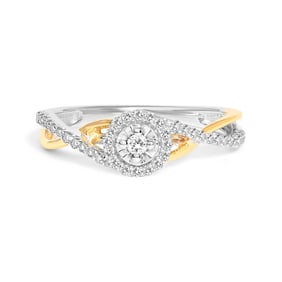 14K Yellow Gold Plated .925 Sterling Silver 1/4 Cttw Diamond Bypass and Halo Promise Ring (I-J Color