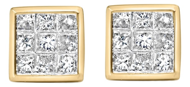 14K Yellow Gold 1.0 Cttw Princess Cut Diamond Composite Stud Earrings with Screw Backs (J-K Color, S