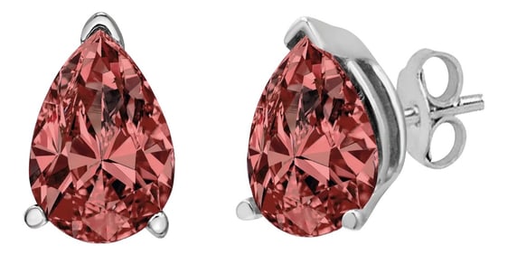 14K White Gold 1/2 Cttw Lab Grown Pink Pear Diamond 3 Prong Set Martini Solitaire Stud Earrings