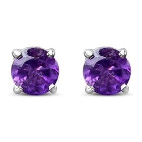 .925 Sterling Silver 3.5 MM Created Round Purple Amethyst Solitaire Stud Earrings