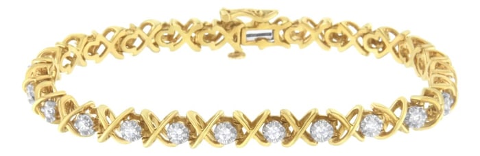 10K Yellow Gold Plated Sterling Silver 1 cttw Diamond Link Bracelet - Size 7"