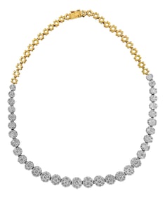 IGI Certified 14K Yellow Gold 14 3/4 cttw Pave Set Round-Cut Diamond Riviera Necklace