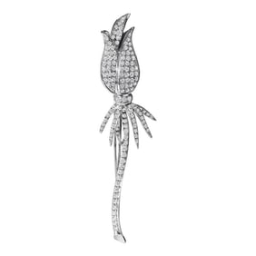 18k White Gold 1 3/5 Cttw Pave Set Diamond Tulip Brooch Pin