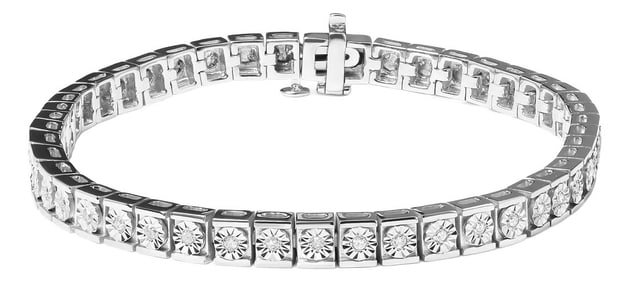 .925 Sterling Silver 1/4 Cttw Miracle Set Diamond and Bead Link 7.25" Tennis Bracelet