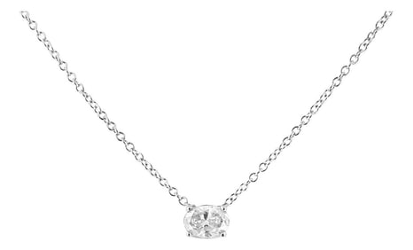 14K White Gold 3/8 Cttw Lab Grown Oval Solitaire Diamond East West 18" Pendant Necklace