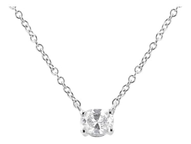 14K White Gold 1/5 Cttw Oval Shape Solitaire Diamond East West 18" Pendant Necklace