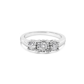 14K White Gold 1/2 Cttw Miracle Set Round Lab Grown Diamond Three Stone Illusion Plate Ring (F-G Col