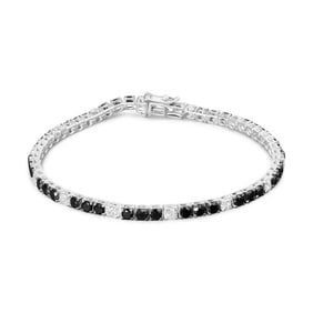 .925 Sterling Silver 6.0 Cttw Black and White Diamond Tennis Bracelet (I-J Color, I2-I3 Clarity) - 7