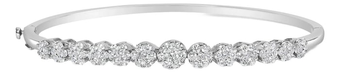 14K White Gold 2 5/8 Cttw Round Diamond 7 Stone Floral Cluster Link Bangle Bracelet - Fits Wrists up