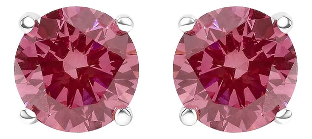 14K White Gold 1.0 Cttw Round Brilliant Cut Lab Grown Pink Diamond 4-Prong Classic Solitaire Earring
