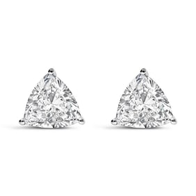 14K White Gold 1.0 Cttw Trillion Cut Lab Grown Diamond 3-Prong Classic Solitaire Stud Earrings (F-G 