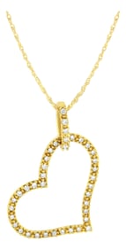 10K Yellow Gold 1/4 cttw Prong Set Round-Cut Diamond Open Heart 18" Pendant Necklace
