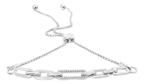 .925 Sterling Silver 1/10 Cttw Diamond Paperclip Link Adjustable Bolo Bracelet (I-J Color, I2-I3 Cla
