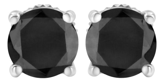 14K White Gold 3.00 Cttw Round Brilliant-Cut Black Diamond Classic 4-Prong Stud Earrings with Screw 