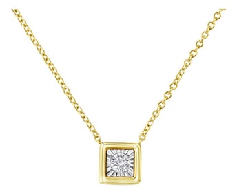 10K Yellow Gold Plated .925 Sterling Silver 1/10 Cttw Miracle Set Round Diamond Square Box Shape 18"