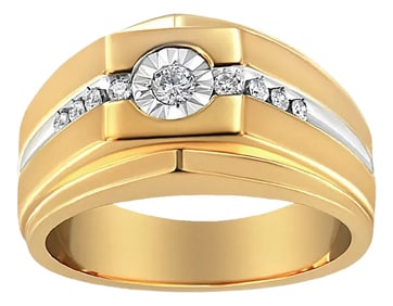 14K Yellow Gold Plated .925 Sterling Silver Miracle-Set 1/5 Cttw Diamond Men's Band Ring - Size 10