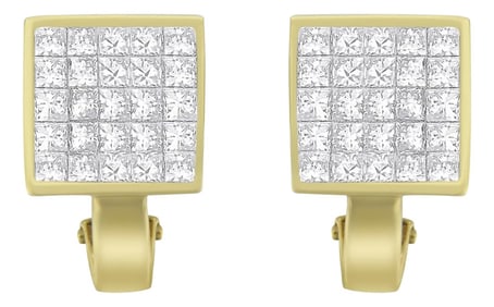 14K Yellow Gold 3-1/5 Cttw Princess Cut Diamond √Ç¬æ Square Invisible Set Grid 