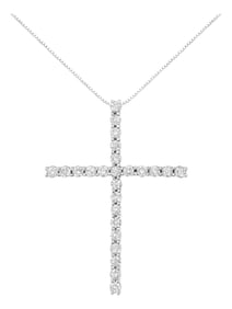 .925 Sterling Silver 2 1/2 cttw Diamond Cross Pendant Necklace