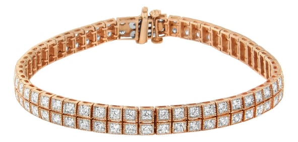 14K Rose Gold 3.0 Cttw Lab Grown Diamond Two Row Milgrain 7" Inch Tennis Bracelet