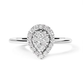 .925 Sterling Silver 3/8 Cttw Lab Grown Diamond Cluster and Halo Pear Promise Ring (G-H Color, VS2-S