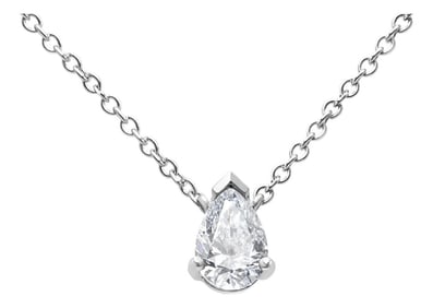 14K White Gold 1/2 Cttw Lab Grown Pear Shape Solitaire Diamond Pendent 18" Necklace