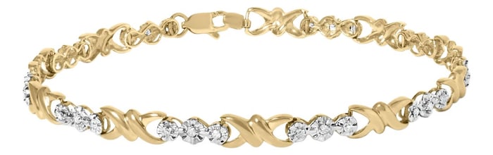 10k Yellow Gold 1/3 Cttw Diamond 3 Stone and X-Link Bracelet (I-J Color, I1-I2 Clarity) - 7.50" Inch