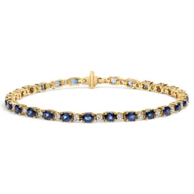 18K Yellow Gold 3/4 Cttw Diamond and 5 1/3 Cttw Oval Blue Sapphire Alternating Link Bracelet (G-H Co