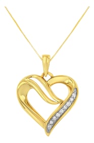 10K Yellow Gold Plated .925 Sterling Silver 1/10 Cttw Diamond Heart 18" Pendant Necklace