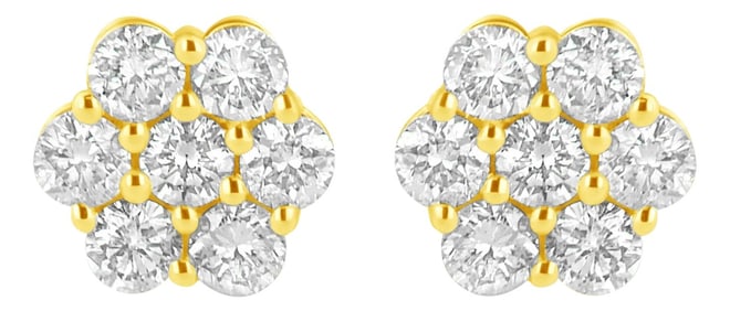 14K Yellow Gold 1.0 Cttw Diamond Flower Earring