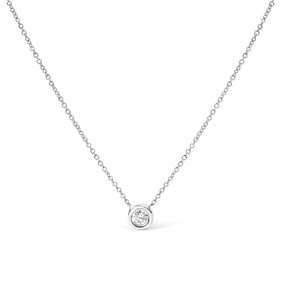 10K White Gold 1/3 Carat Round Brilliant-Cut Diamond Modern Bezel-Set Solitaire 16"-18" Pendant Neck