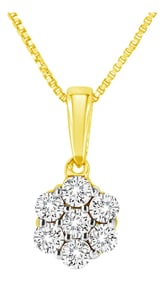 14K Yellow Gold 1/4 Cttw Prong Set Round-Cut Diamond 7 Stone Floral Cluster 18" Pendant Necklace