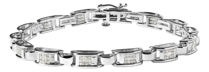 14K White Gold 1.00 Cttw Princess-Cut Diamond Link Bracelet - Size 7.25