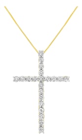10K Yellow Gold Plated .925 Sterling Silver 4.0 Cttw Round Cut Diamond Cross Pendant Necklace - 18"