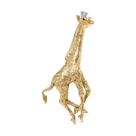 Hause of Brilliance 18K Yellow Gold Diamond Accent and Blue Sapphire Giraffe Pin Brooch (G-H Color, 