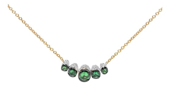 18K Rose Gold 3/4 Cttw Pave Diamonds and Graduated Green Tsavorite Gemstone Curved Bar Choker Neckla