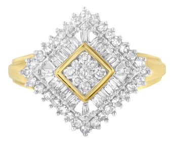 10K Yellow Gold Diamond Ballerina Ring - Size 6