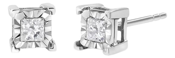 .925 Sterling Silver 1 1/4 Cttw Miracle Set Princess-cut Diamond Solitaire Stud Earrings
