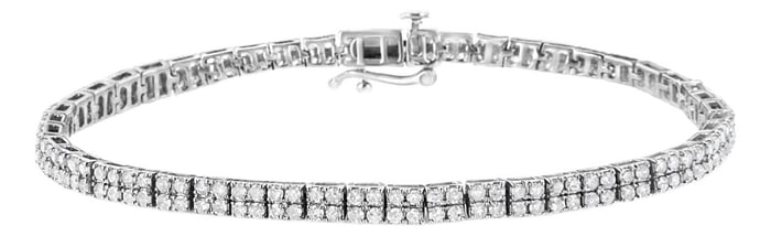 .925 Sterling Silver 3.0 Cttw Prong-Set Round Diamond 2 Row Link Tennis Bracelet - 7.25"