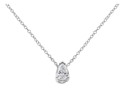 14K White Gold 1/3 Cttw Pear Shape Solitaire Diamond 18" Pendant Necklace