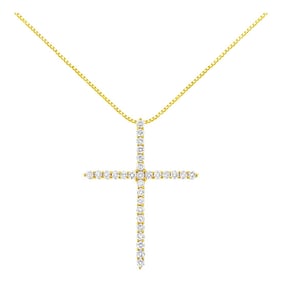10K Yellow Gold Plated .925 Sterling Silver 3.0 Cttw Prong-Set Round Brilliant Cut Diamond Cross 18"